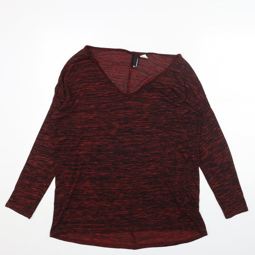 H&M Womens Red V-Neck Acrylic Pullover Jumper Size M