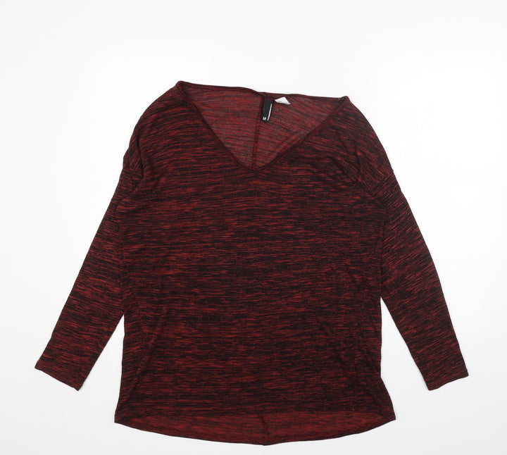 H&M Womens Red V-Neck Acrylic Pullover Jumper Size M