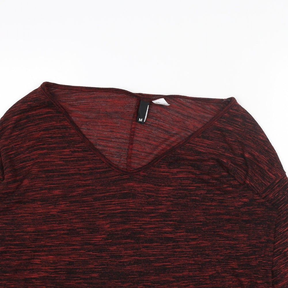 H&M Womens Red V-Neck Acrylic Pullover Jumper Size M