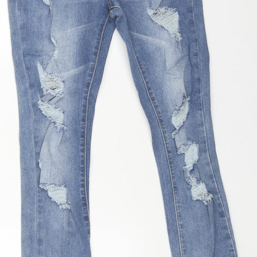 selfie 22 Womens Blue Cotton Straight Jeans Size 6 L28 in Regular Button - Distressed
