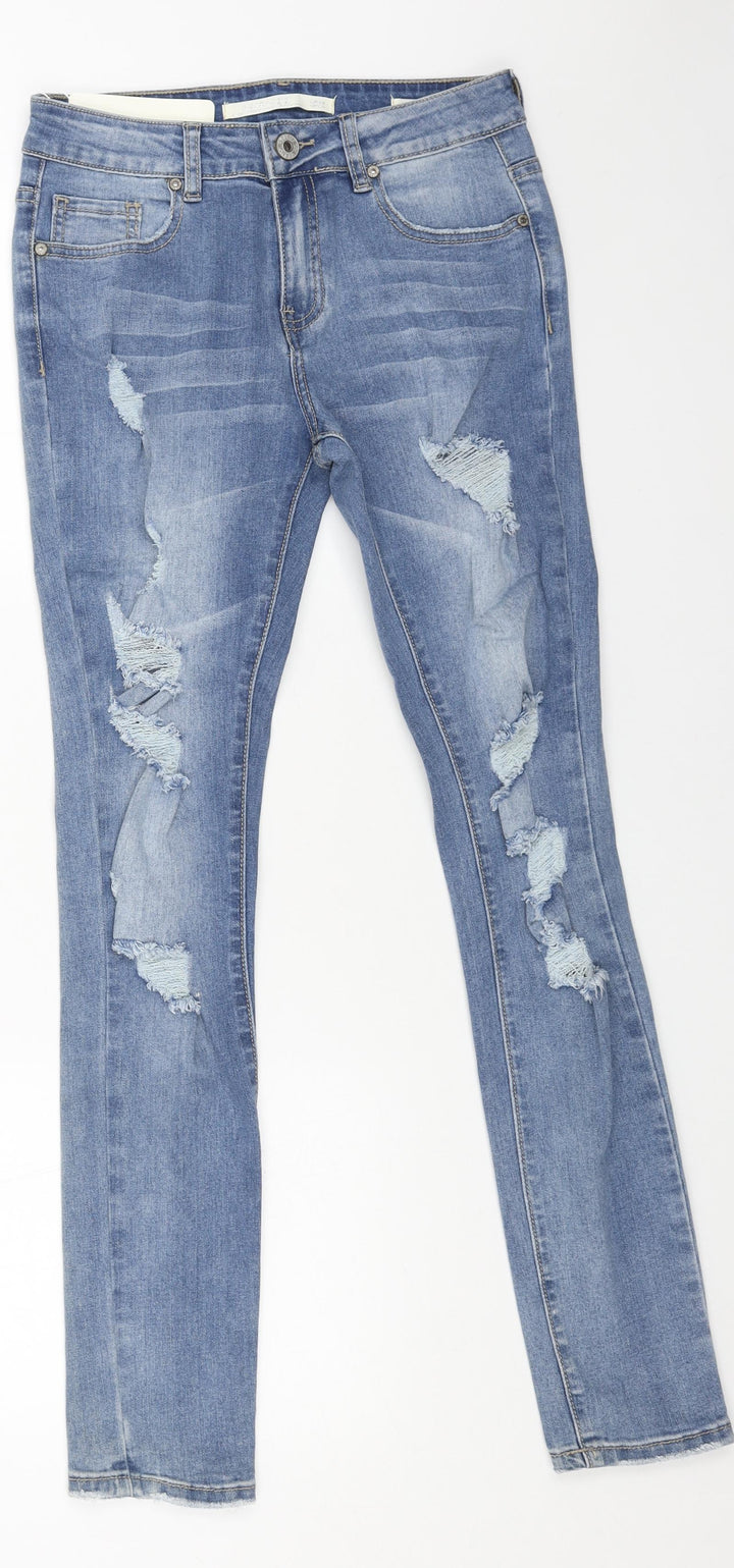 selfie 22 Womens Blue Cotton Straight Jeans Size 6 L28 in Regular Button - Distressed
