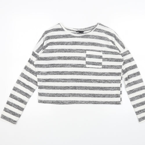 Candy Couture Womens Grey Round Neck Striped Polyester Pullover Jumper Size 14