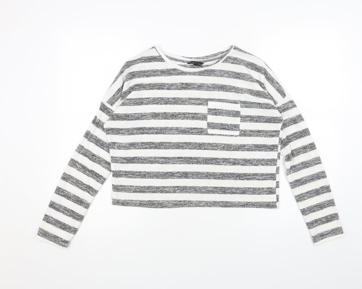Candy Couture Womens Grey Round Neck Striped Polyester Pullover Jumper Size 14