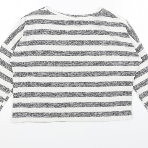 Candy Couture Womens Grey Round Neck Striped Polyester Pullover Jumper Size 14