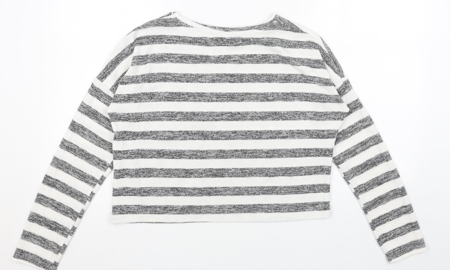 Candy Couture Womens Grey Round Neck Striped Polyester Pullover Jumper Size 14