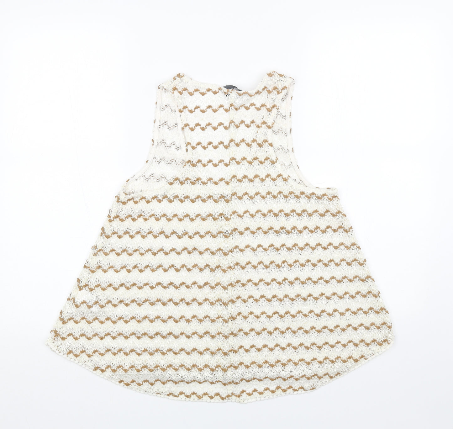 NEXT Womens Beige Striped Cotton Basic Tank Size 10 V-Neck