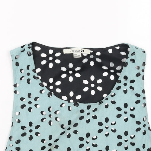 FOREVER 21 Womens Blue Floral Polyester Cropped Tank Size S Scoop Neck