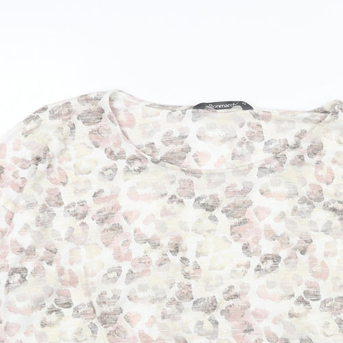 Bonmarché Womens White Scoop Neck Animal Print Acrylic Pullover Jumper Size 14 - Leopard print