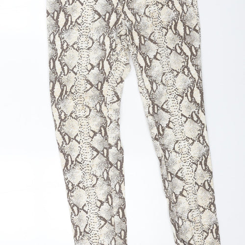 H&M Womens Beige Animal Print Cotton Skinny Jeans Size 10 L32 in Regular Button - Snake Print