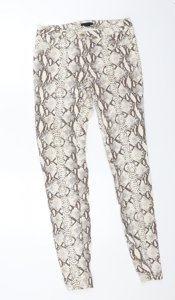 H&M Womens Beige Animal Print Cotton Skinny Jeans Size 10 L32 in Regular Button - Snake Print