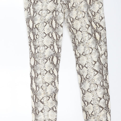 H&M Womens Beige Animal Print Cotton Skinny Jeans Size 10 L32 in Regular Button - Snake Print