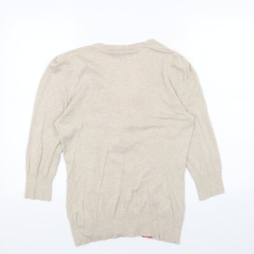 F&F Womens Beige Scoop Neck Acrylic Pullover Jumper Size 12