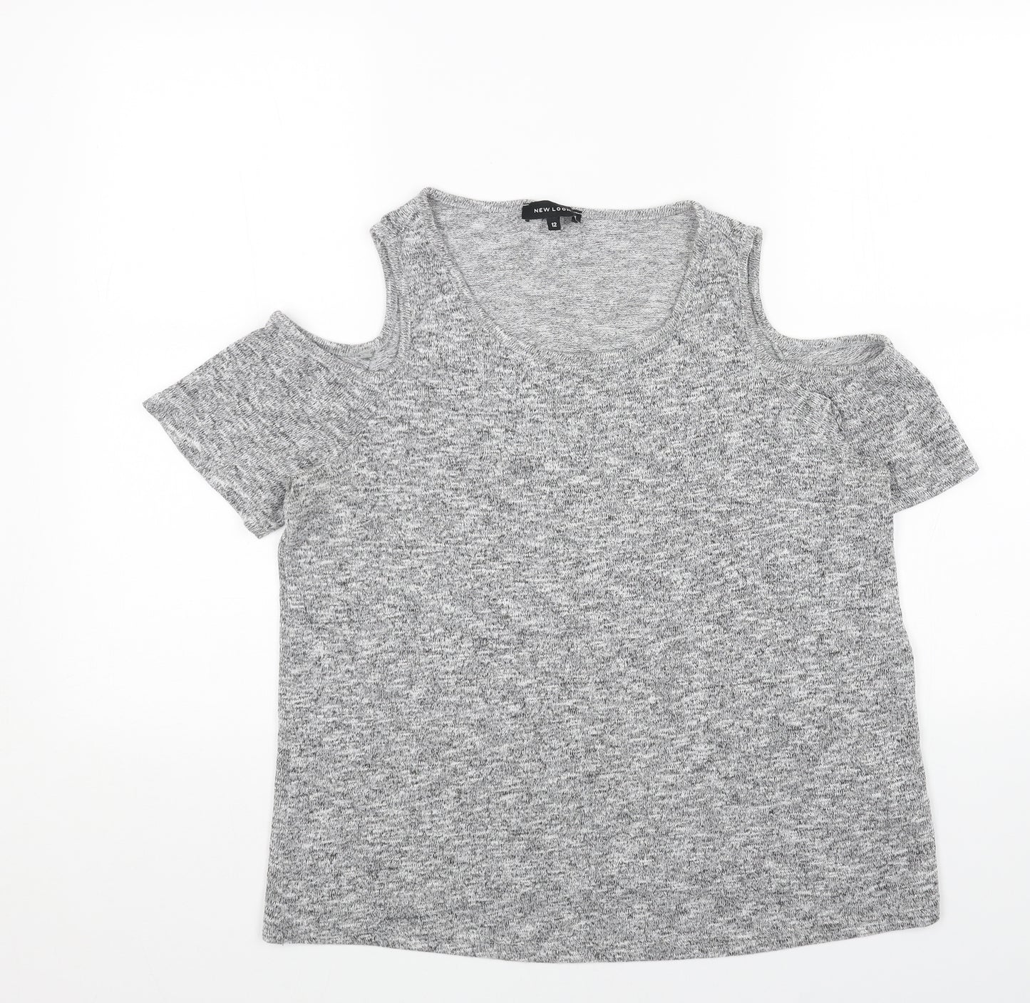 New Look Womens Grey Scoop Neck Acrylic Pullover Jumper Size 12 - Cold Shoulder