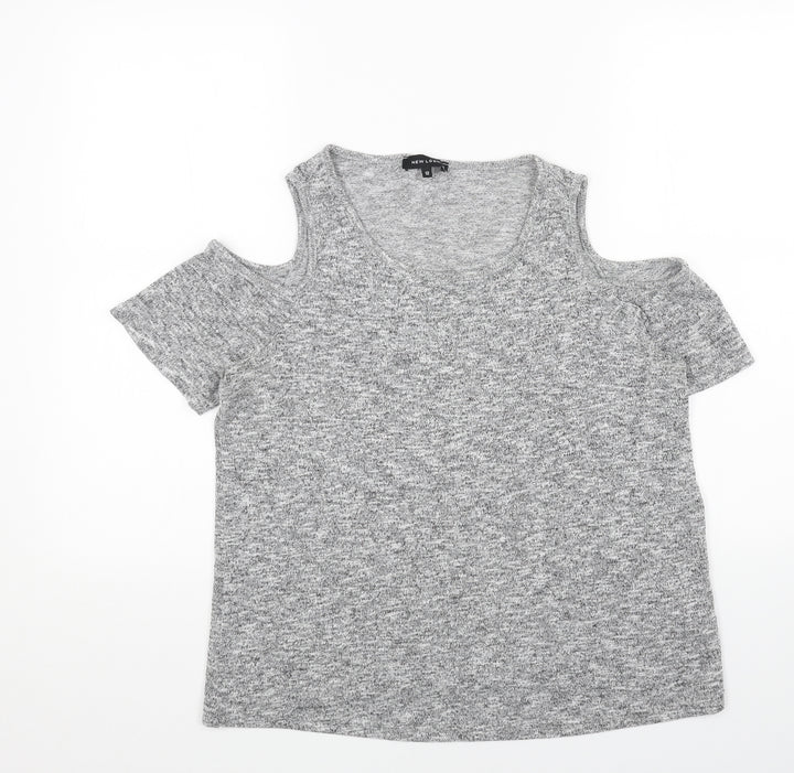 New Look Womens Grey Scoop Neck Acrylic Pullover Jumper Size 12 - Cold Shoulder