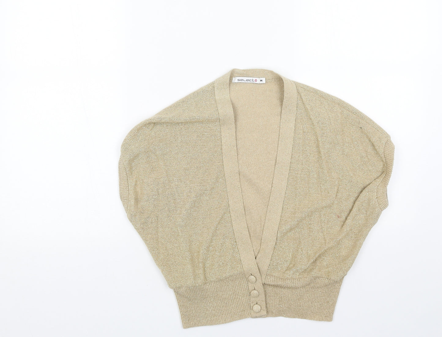 Select Womens Gold V-Neck Acrylic Cardigan Jumper Size M