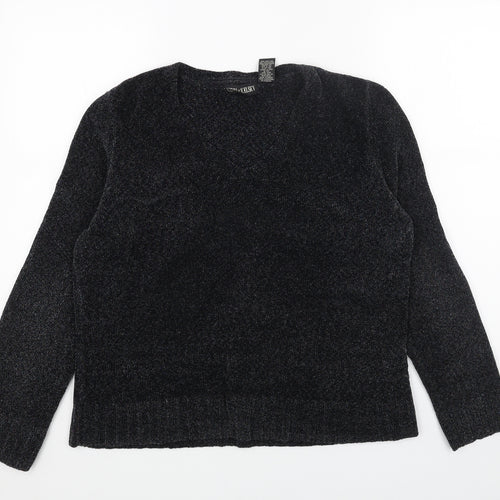 KERRI N KELSEY Womens Grey V-Neck Acrylic Pullover Jumper Size L