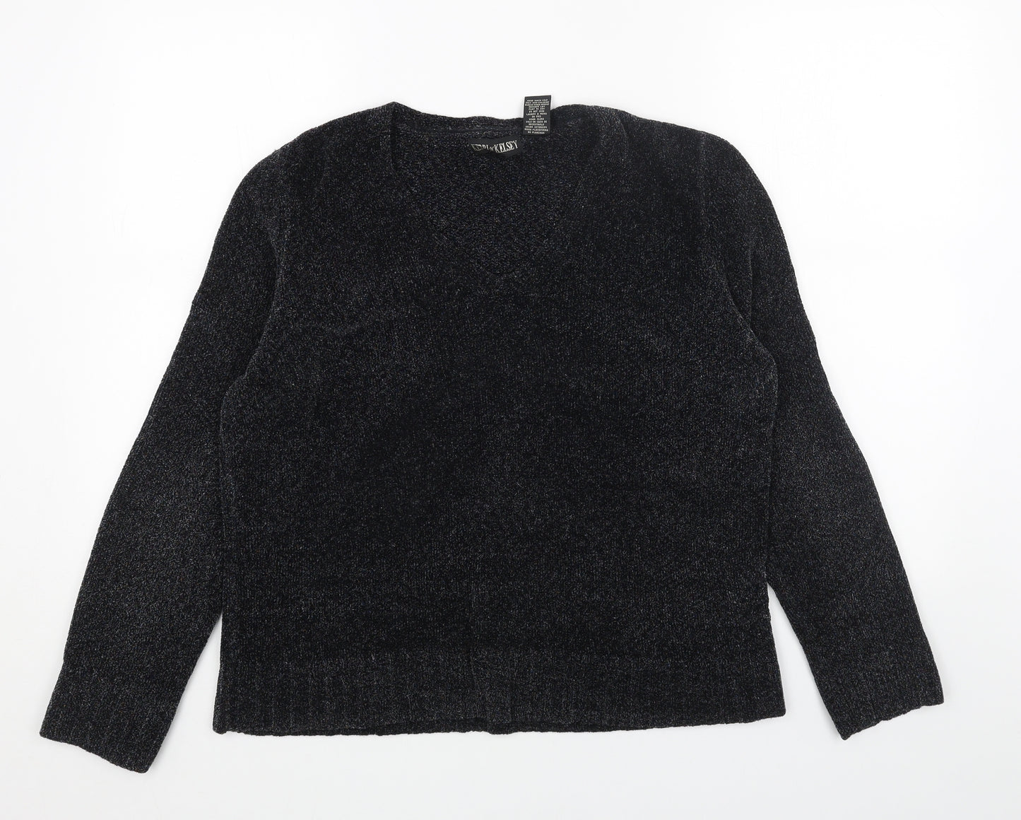 KERRI N KELSEY Womens Grey V-Neck Acrylic Pullover Jumper Size L
