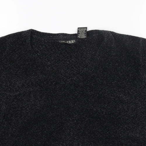 KERRI N KELSEY Womens Grey V-Neck Acrylic Pullover Jumper Size L