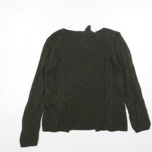 Izabel London Womens Green Round Neck Acrylic Pullover Jumper Size 8 - Cut Out Back Detail