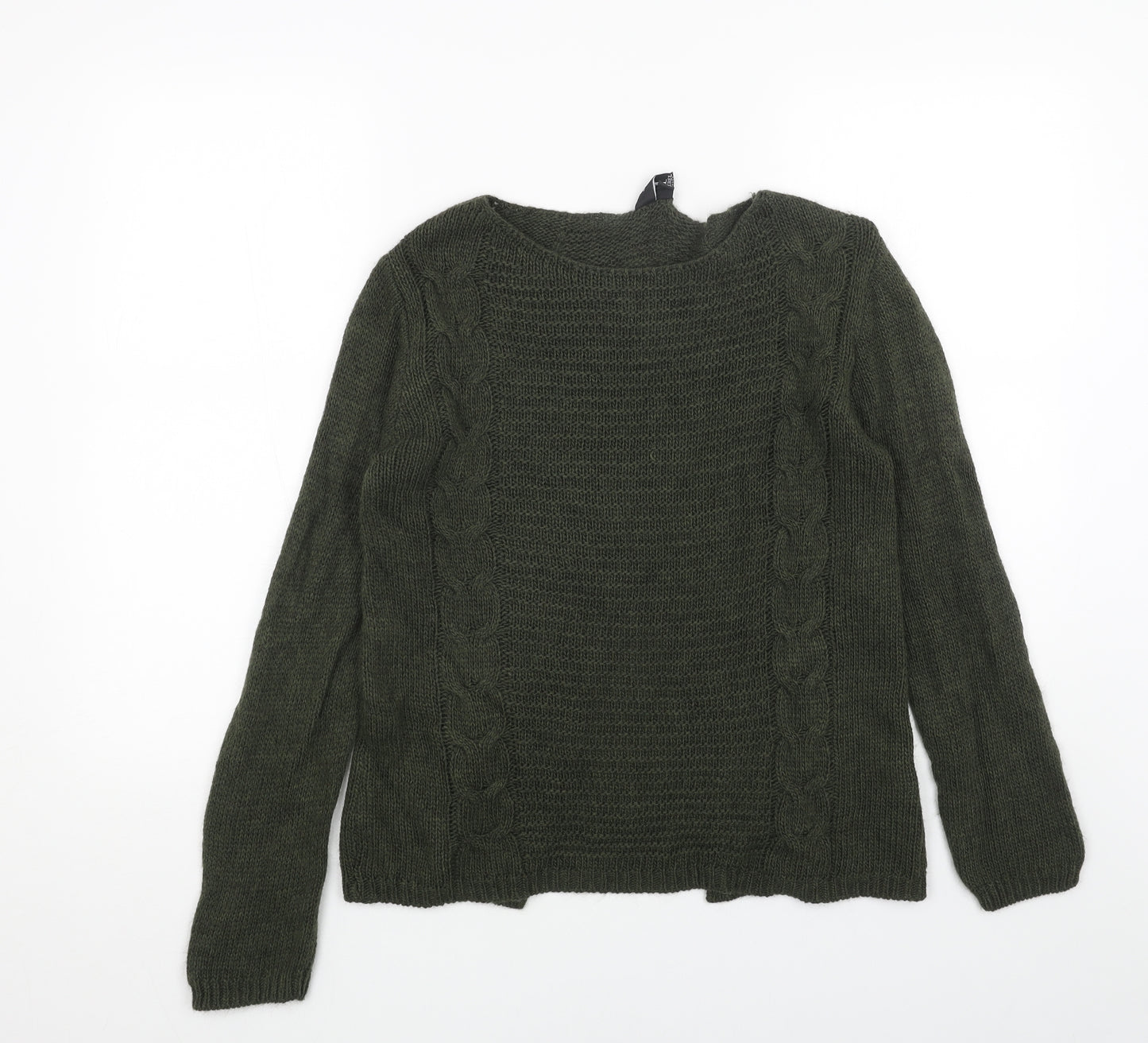Izabel London Womens Green Round Neck Acrylic Pullover Jumper Size 8 - Cut Out Back Detail