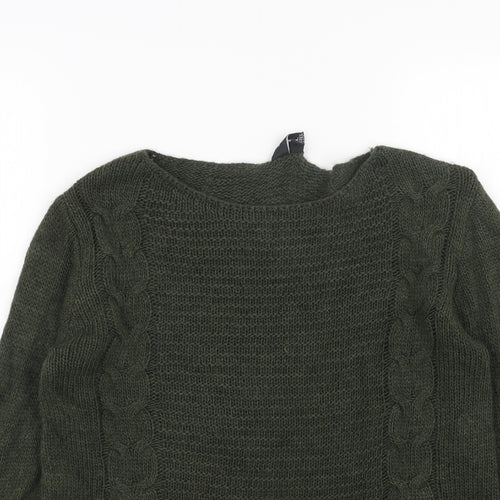 Izabel London Womens Green Round Neck Acrylic Pullover Jumper Size 8 - Cut Out Back Detail