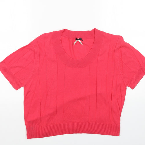 Fashion Union Womens Pink Scoop Neck Acrylic Pullover Jumper Size 16
