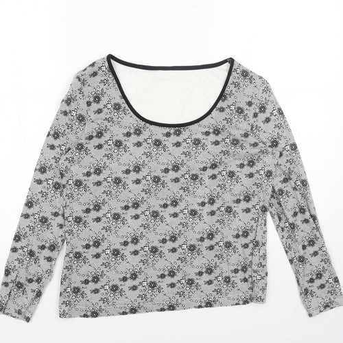 Marks and Spencer Womens Grey Floral Cotton Basic Blouse Size 8 Scoop Neck