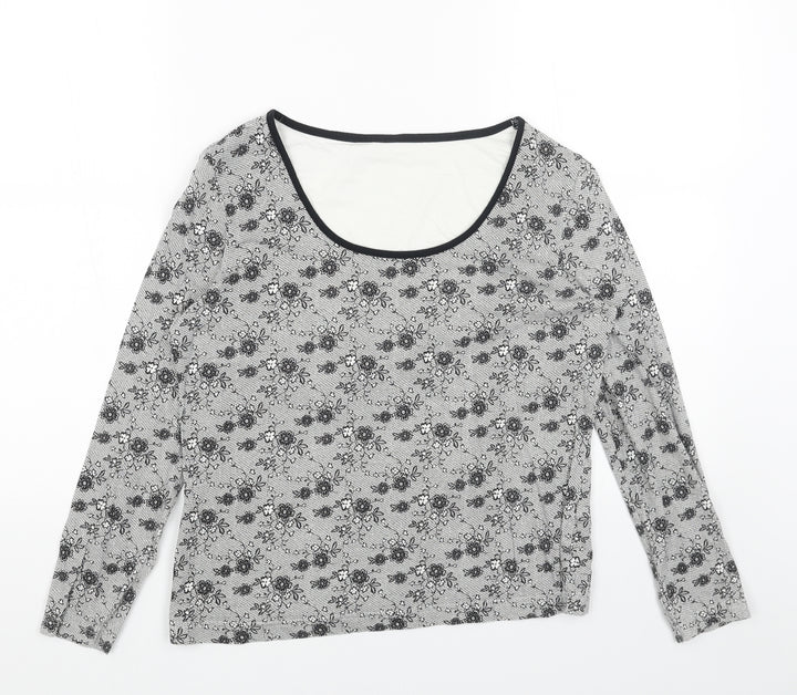 Marks and Spencer Womens Grey Floral Cotton Basic Blouse Size 8 Scoop Neck