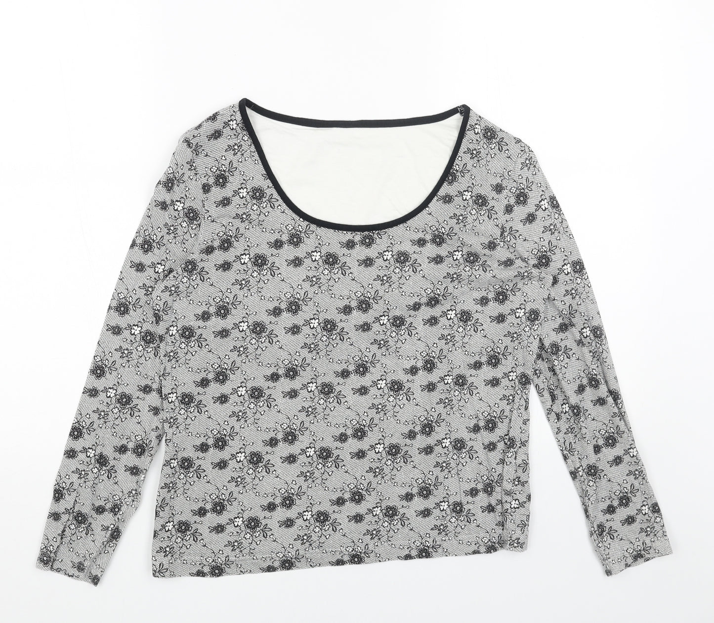 Marks and Spencer Womens Grey Floral Cotton Basic Blouse Size 8 Scoop Neck