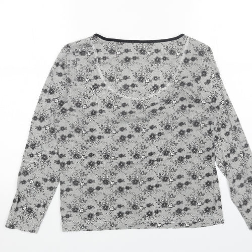 Marks and Spencer Womens Grey Floral Cotton Basic Blouse Size 8 Scoop Neck
