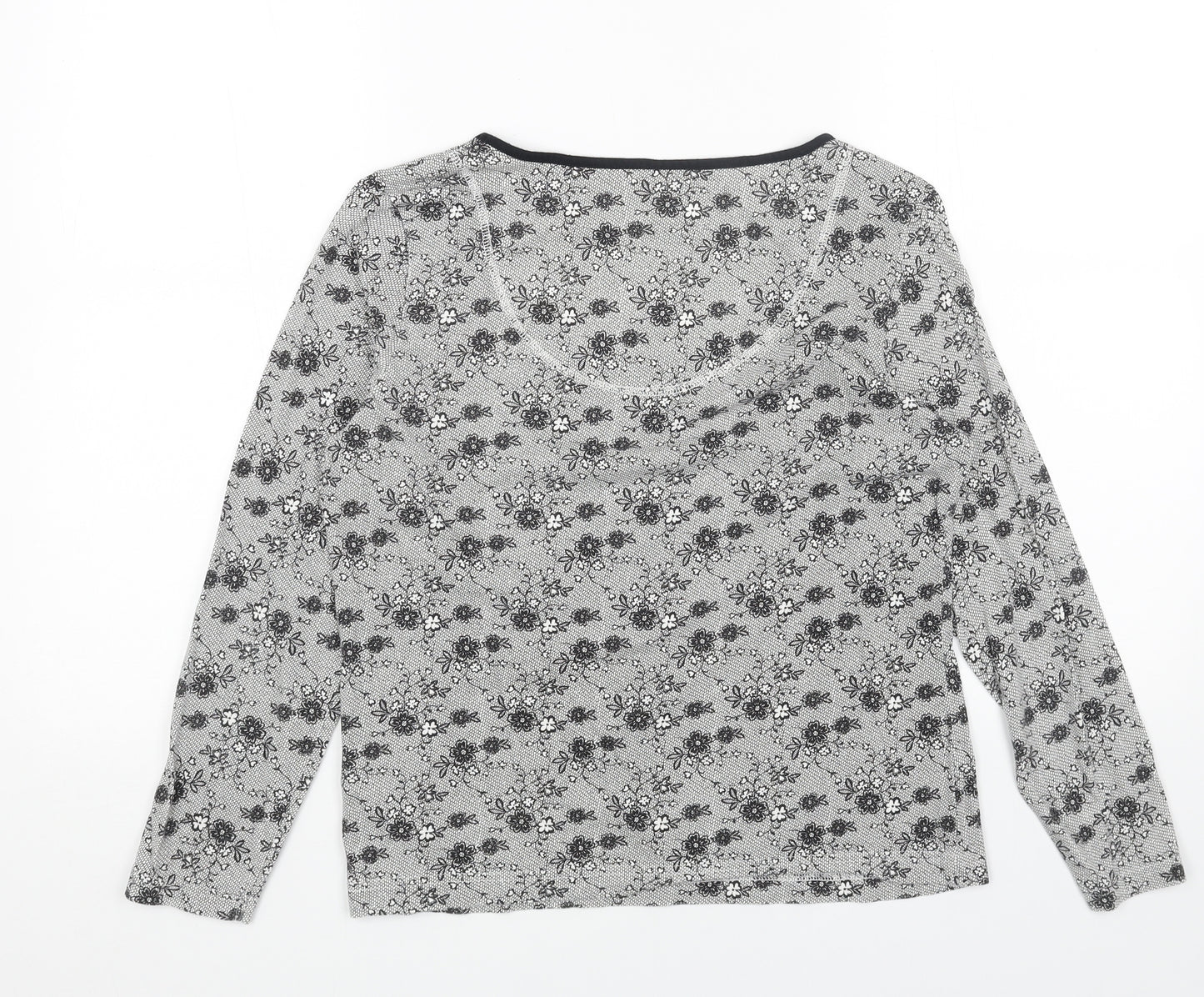 Marks and Spencer Womens Grey Floral Cotton Basic Blouse Size 8 Scoop Neck