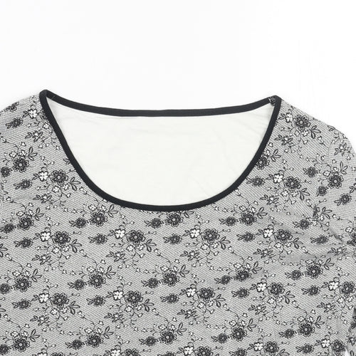 Marks and Spencer Womens Grey Floral Cotton Basic Blouse Size 8 Scoop Neck