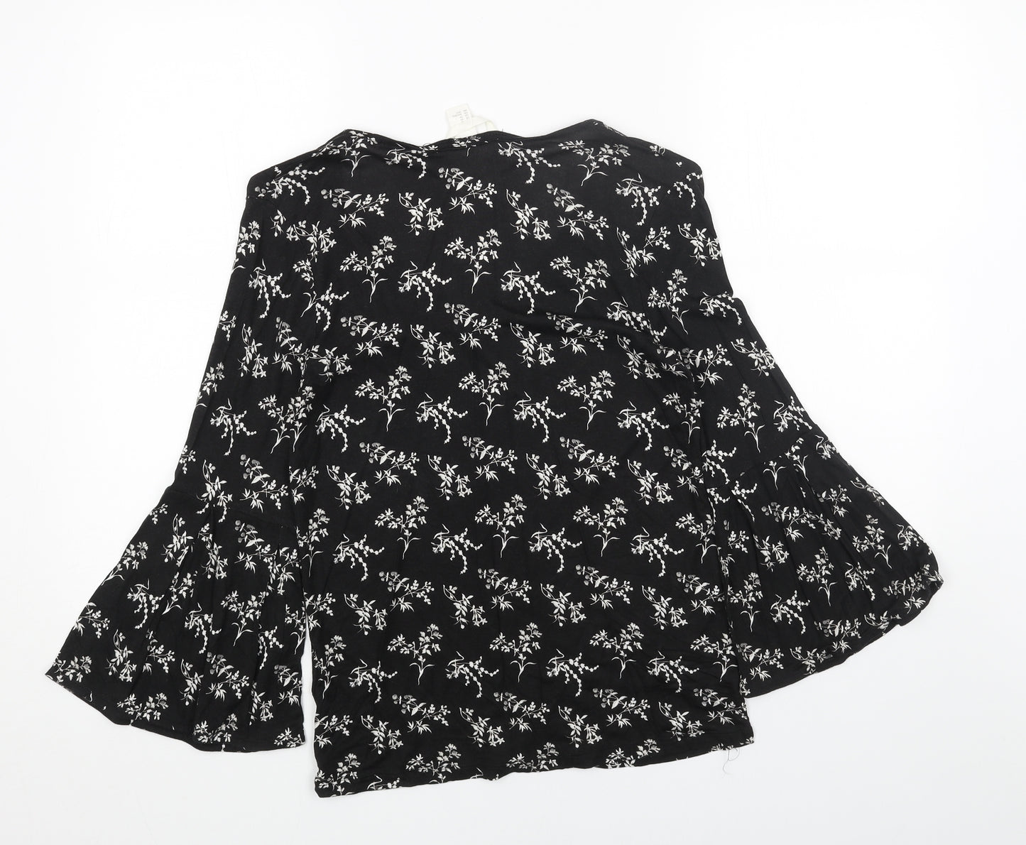 H&M Womens Black Floral Cotton Basic Blouse Size XS V-Neck - Flute Sleeve