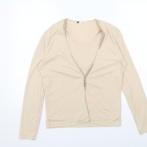 Viz A Viz Womens Beige Cotton Basic Blouse Size 12 V-Neck