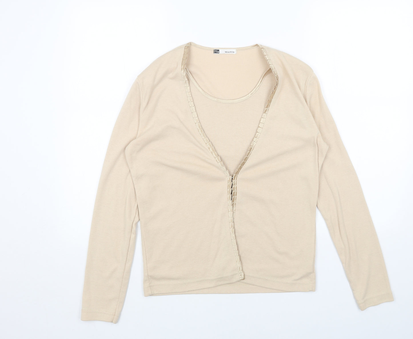 Viz A Viz Womens Beige Cotton Basic Blouse Size 12 V-Neck