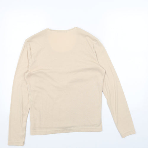 Viz A Viz Womens Beige Cotton Basic Blouse Size 12 V-Neck