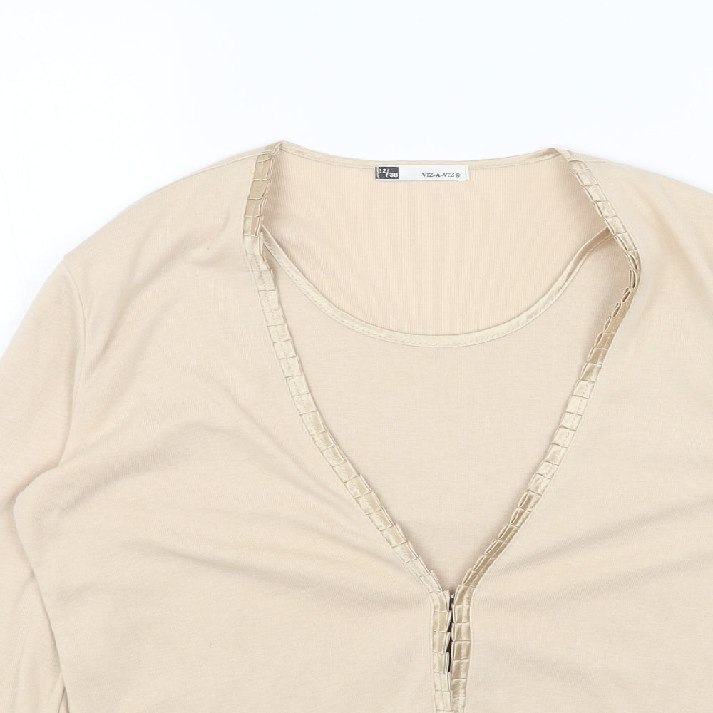 Viz A Viz Womens Beige Cotton Basic Blouse Size 12 V-Neck