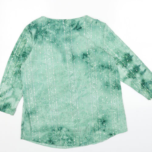 JM Collection Womens Green Geometric Cotton Basic Blouse Size M Round Neck