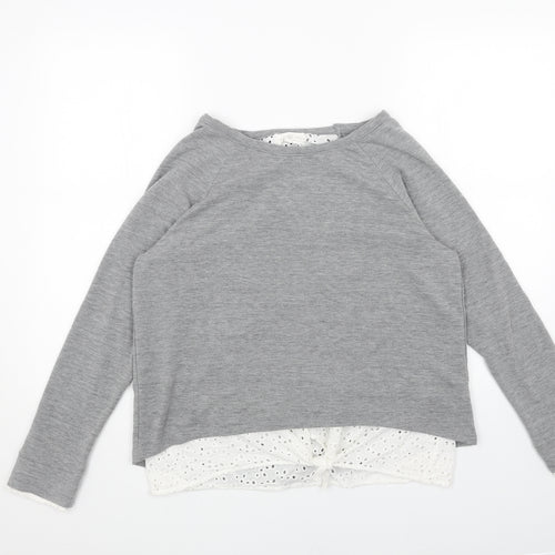 THYME&HONEY Womens Grey Boat Neck Cotton Pullover Jumper Size L