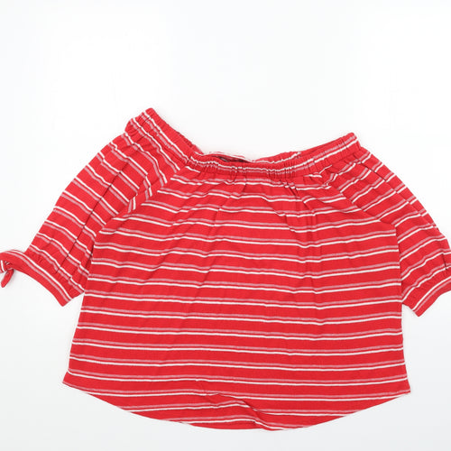 Papaya Womens Red Striped Polyester Basic Blouse Size 16 Off the Shoulder