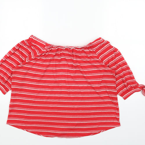 Papaya Womens Red Striped Polyester Basic Blouse Size 16 Off the Shoulder