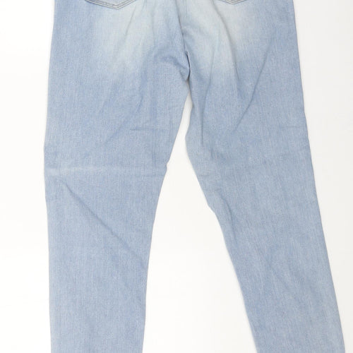 Topshop Womens Blue Cotton Straight Jeans Size 30 L25 in Regular Button - Distressed