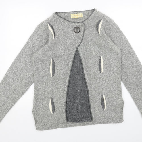 FRANK SAUL Womens Grey Round Neck Acrylic Cardigan Jumper Size S