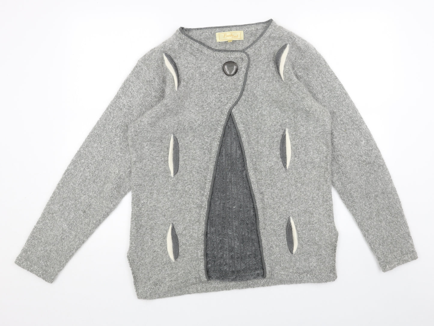 FRANK SAUL Womens Grey Round Neck Acrylic Cardigan Jumper Size S