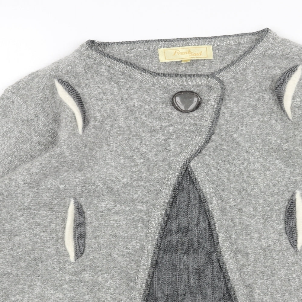 FRANK SAUL Womens Grey Round Neck Acrylic Cardigan Jumper Size S