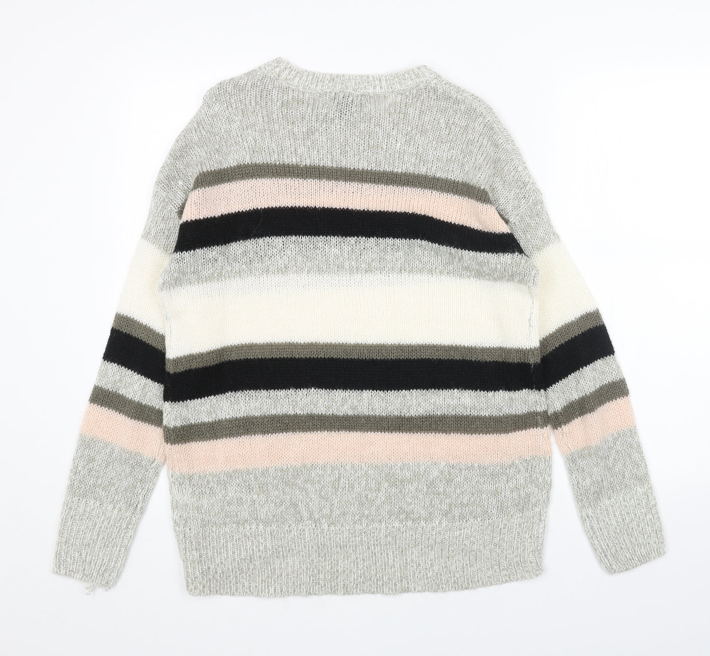 New Look Womens Grey Scoop Neck Striped Acrylic Pullover Jumper Size S
