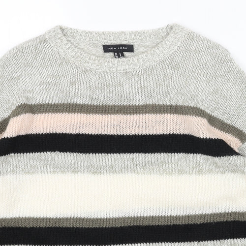 New Look Womens Grey Scoop Neck Striped Acrylic Pullover Jumper Size S