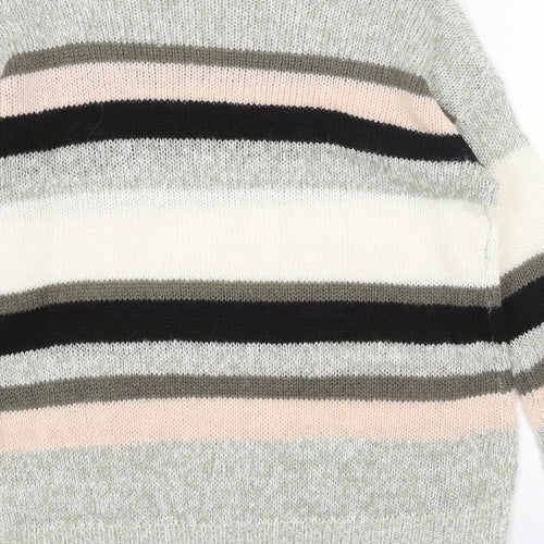 New Look Womens Grey Scoop Neck Striped Acrylic Pullover Jumper Size S