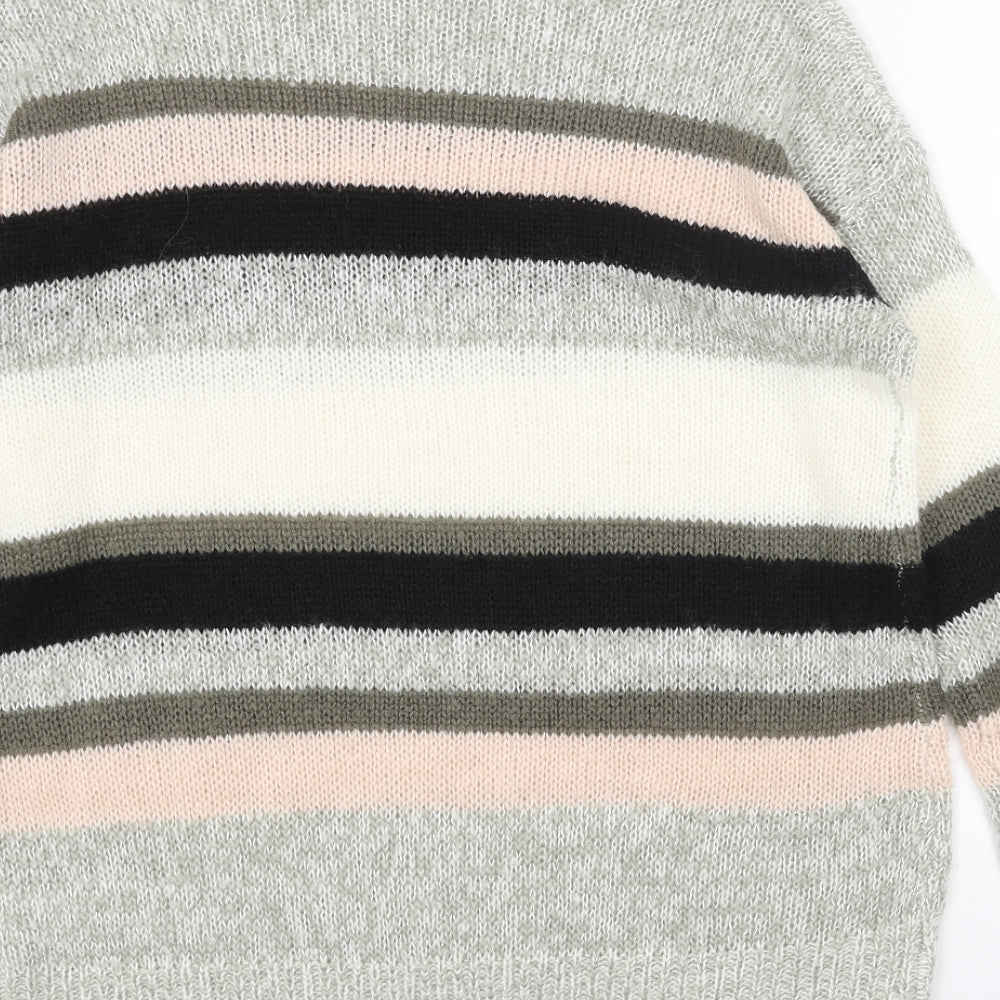 New Look Womens Grey Scoop Neck Striped Acrylic Pullover Jumper Size S