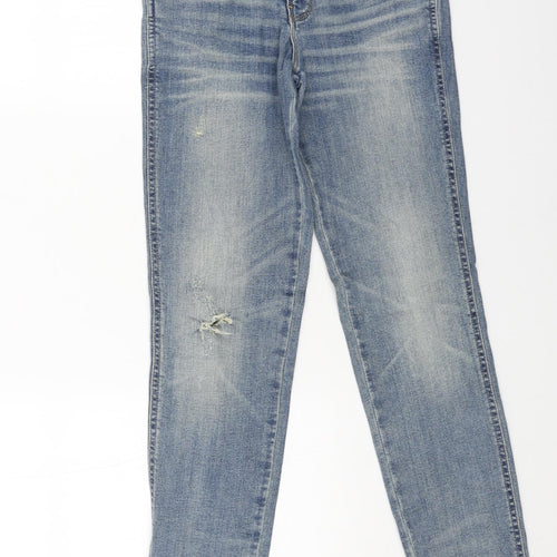 Mango Womens Blue Cotton Straight Jeans Size 6 L28 in Regular Button
